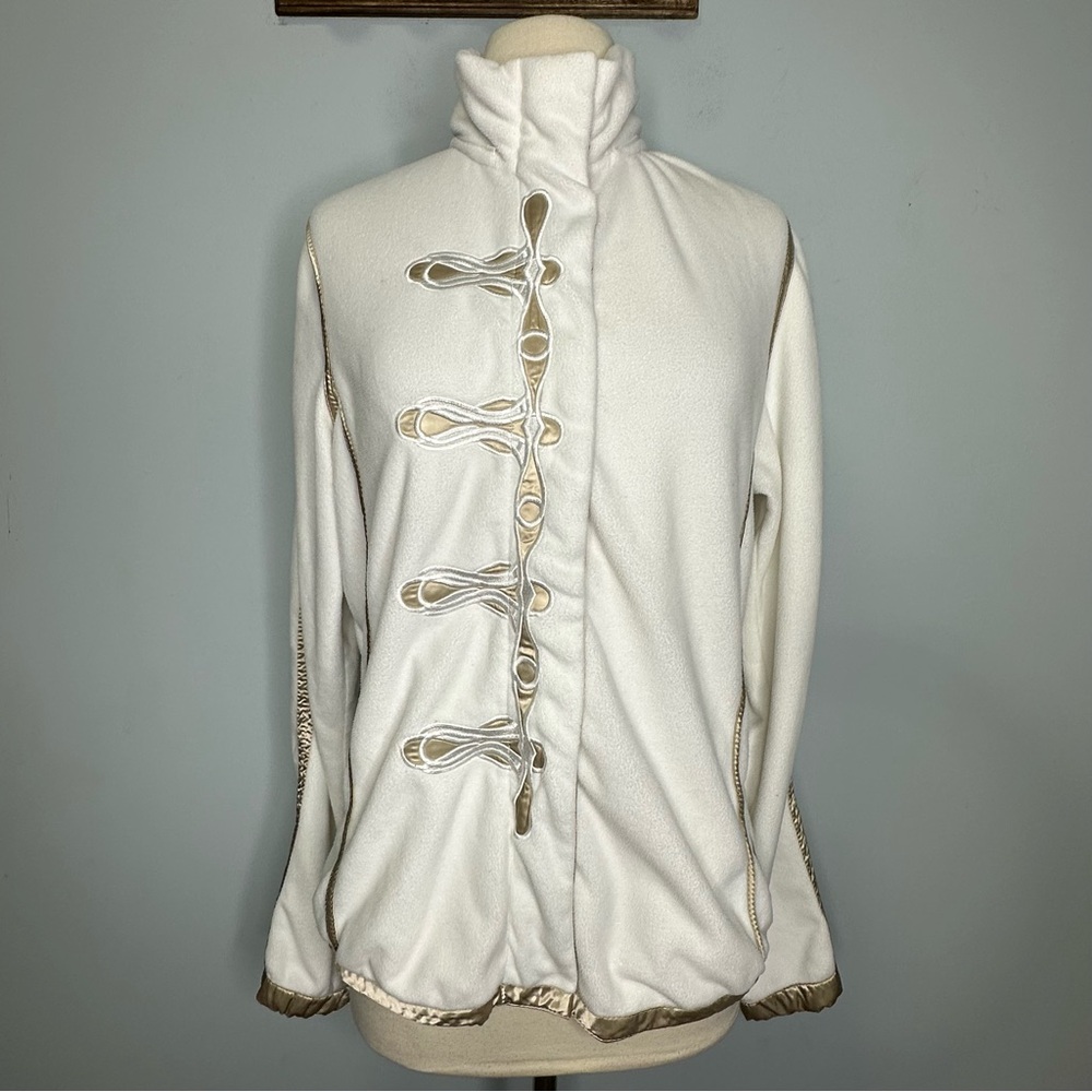 Emmegi Women’s White Fleece Contrast Satin Trim Full Zip Ski Jacket Size 10